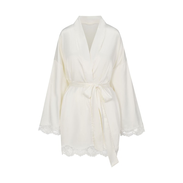 WOVEN SHINE LACE ROBE | IVORY FLAT ON A WHITE BACKGROUND | FLT