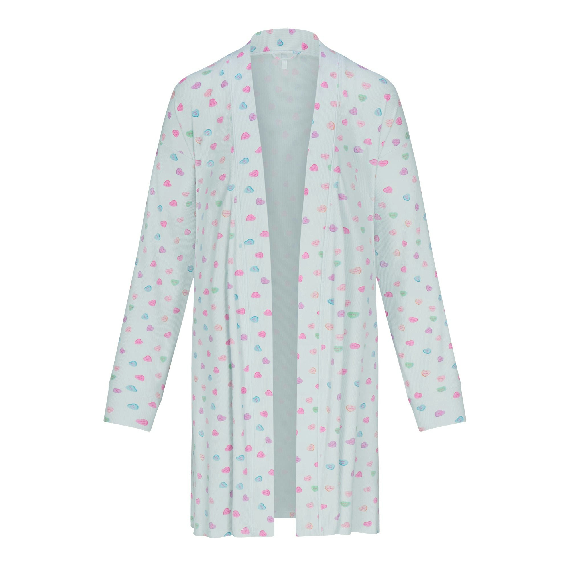 SOFT LOUNGE ROBE | CLOUD CANDY HEART PRINT FLAT ON A WHITE BACKGROUND | FLT