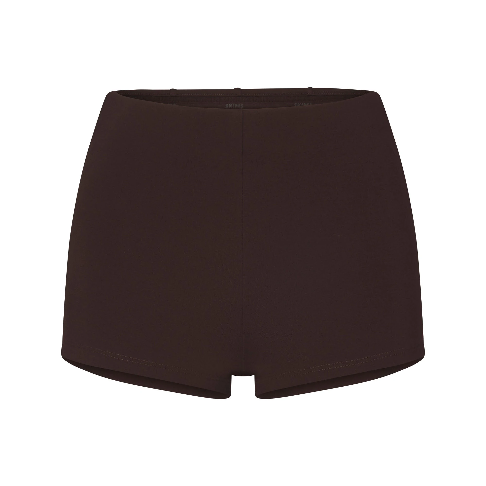 THE ESSENTIAL COLLECTION HIGH-WAISTED HOT SHORT | ESPRESSO FLAT ON A WHITE BACKGROUND | FLT