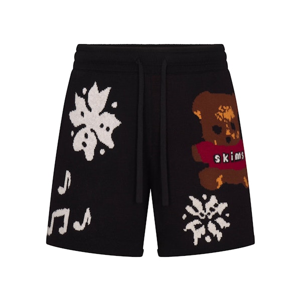 CACTUS PLANT FLEA MARKET X SKIMS COTTON KNIT MENS INTARSIA SHORT | ONYX TEDDY BEAR SNOW PRINT FLAT ON A WHITE BACKGROUND | FLT