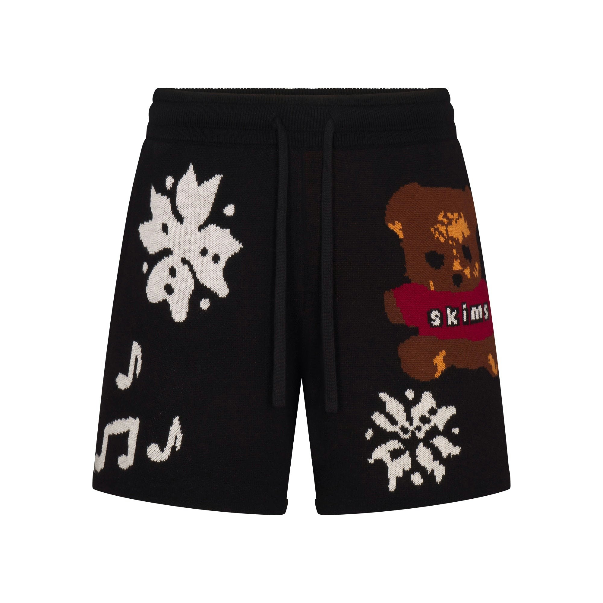 CACTUS PLANT FLEA MARKET X SKIMS COTTON KNIT MENS INTARSIA SHORT | ONYX TEDDY BEAR SNOW PRINT FLAT ON A WHITE BACKGROUND | FLT