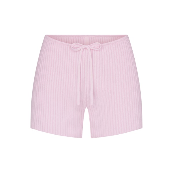 CABLE KNIT FOLDOVER SHORT | BABY PINK (SHORTS) FLAT ON A WHITE BACKGROUND | FLT