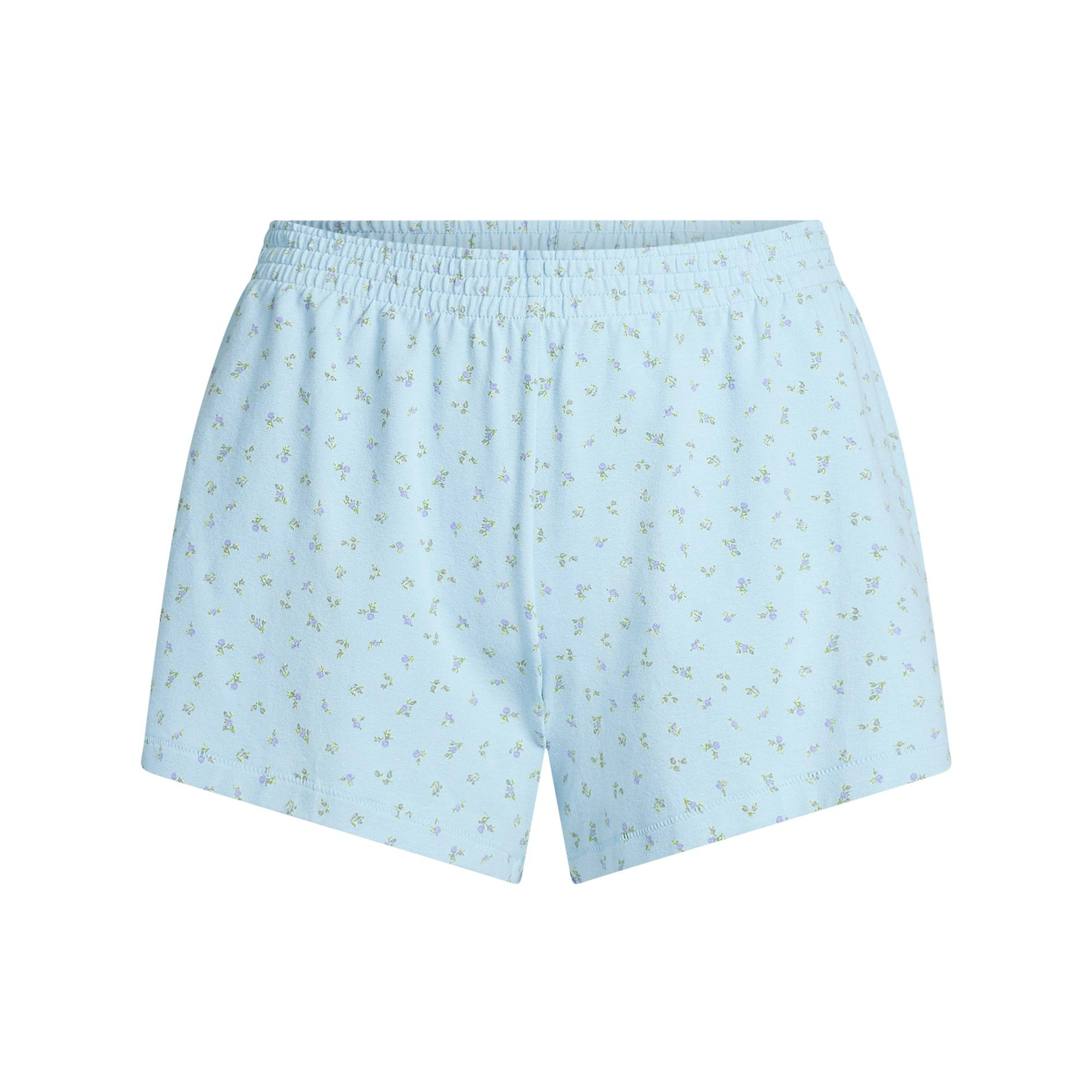 COTTON JERSEY SHORT | POWDER BLUE MICRO FLORAL FLAT ON A WHITE BACKGROUND | FLT