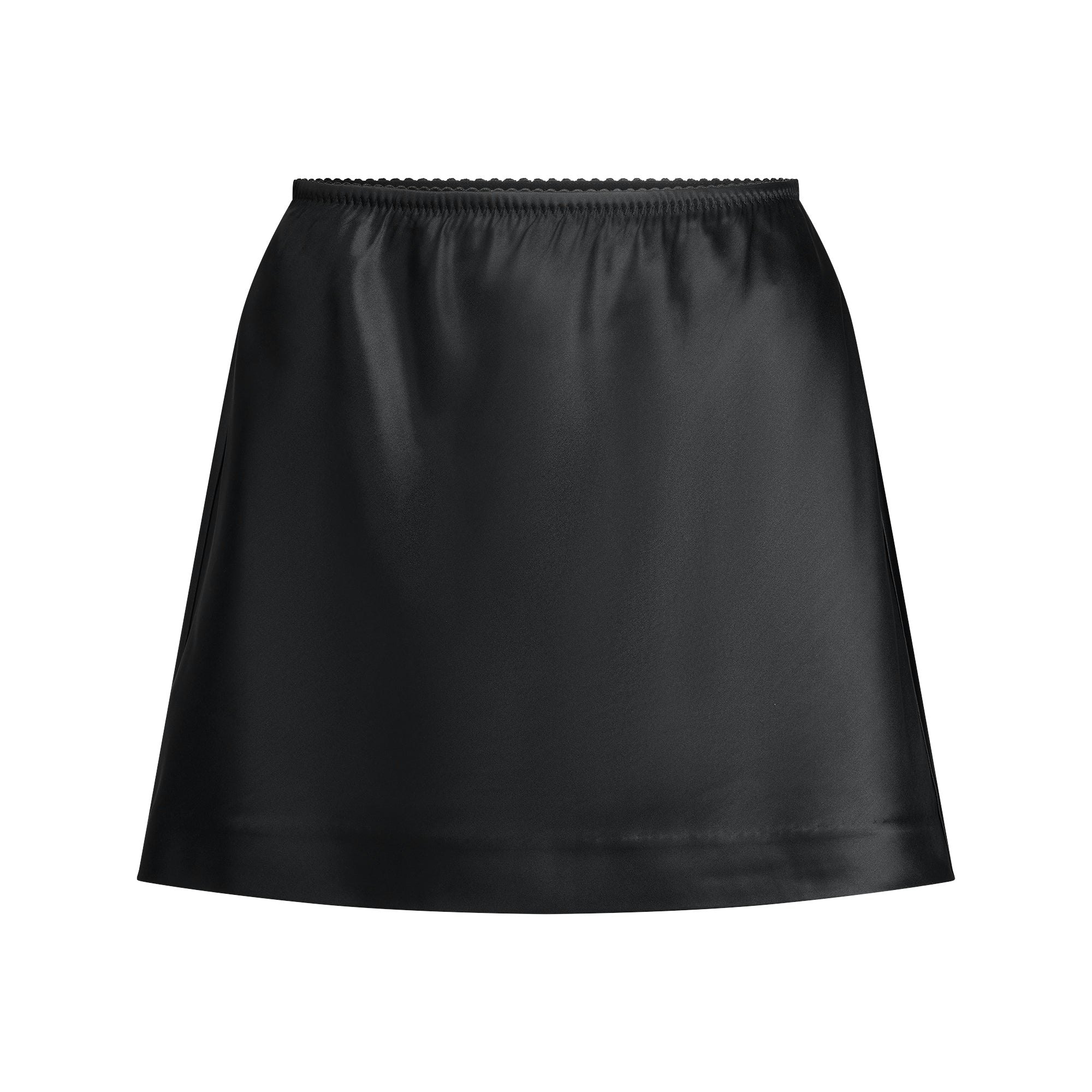 HEAVYWEIGHT SATIN MINI SKIRT | ONYX FLAT ON A WHITE BACKGROUND | FLT