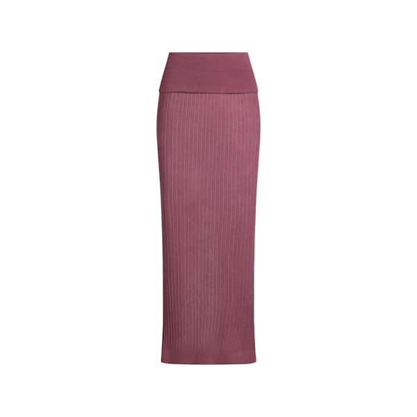 SHEER KNIT FOLDOVER LONG SKIRT | BEET FLAT ON A WHITE BACKGROUND | FLT