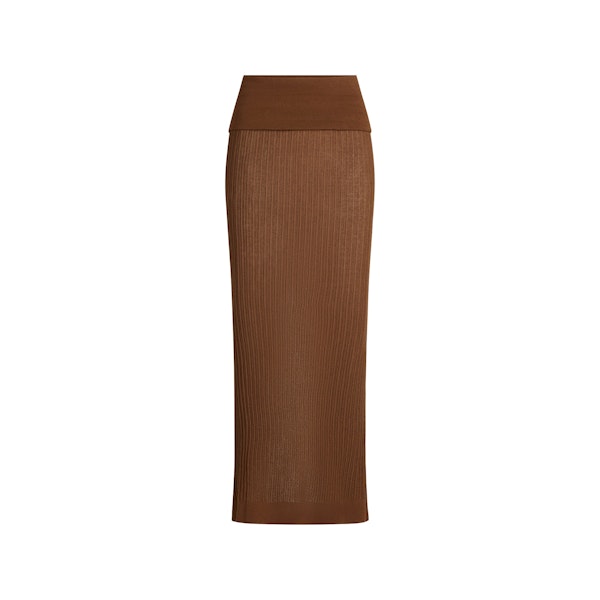 SHEER KNIT FOLDOVER LONG SKIRT | BISON FLAT ON A WHITE BACKGROUND | FLT