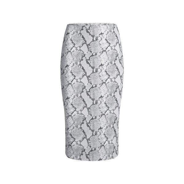 CLING MATTE MIDI SKIRT | CHROME SNAKESKIN PRINT FLAT ON A WHITE BACKGROUND | FLT