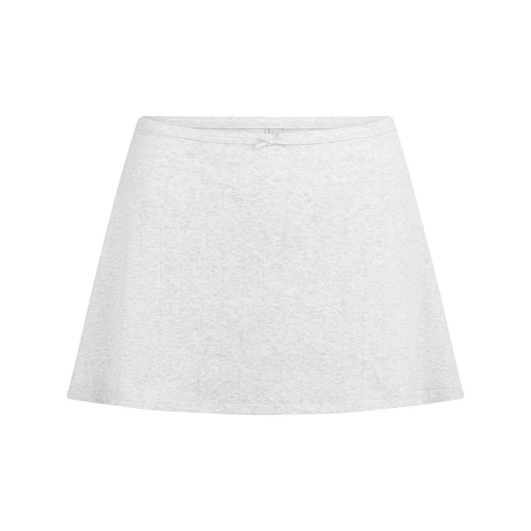DROP NEEDLE POINTELLE MINI SKIRT | LIGHT HEATHER GREY FLAT ON A WHITE BACKGROUND | FLT