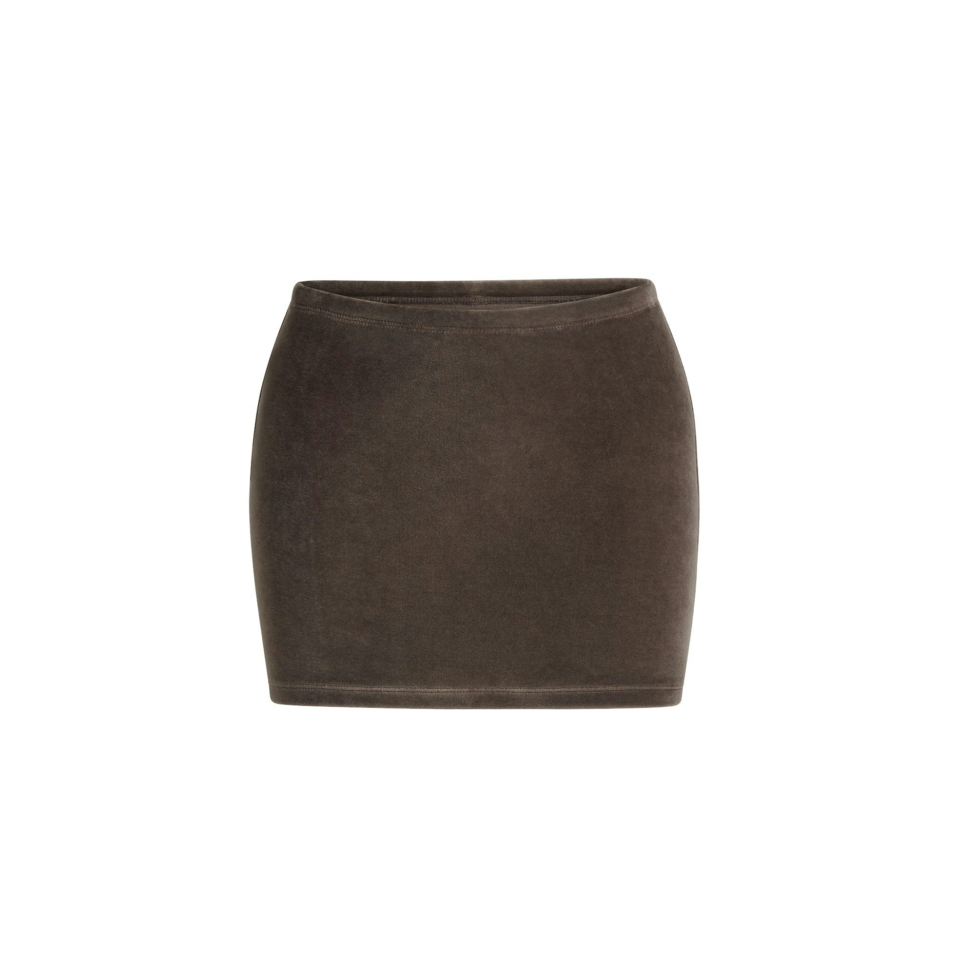VELOUR MINI SKIRT | DARK SEPIA FLAT ON A WHITE BACKGROUND | FLT