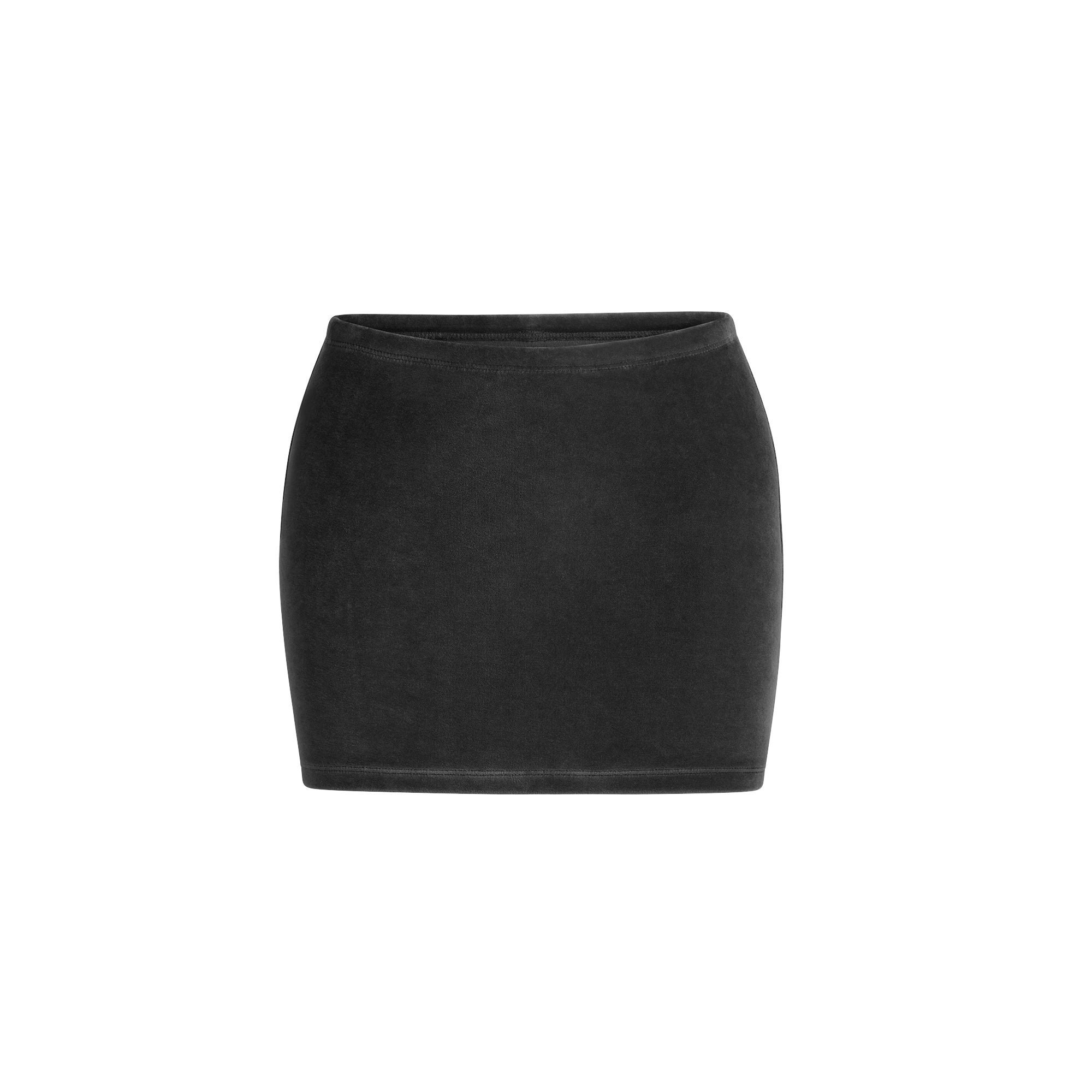 VELOUR MINI SKIRT | ONYX FLAT ON A WHITE BACKGROUND | FLT