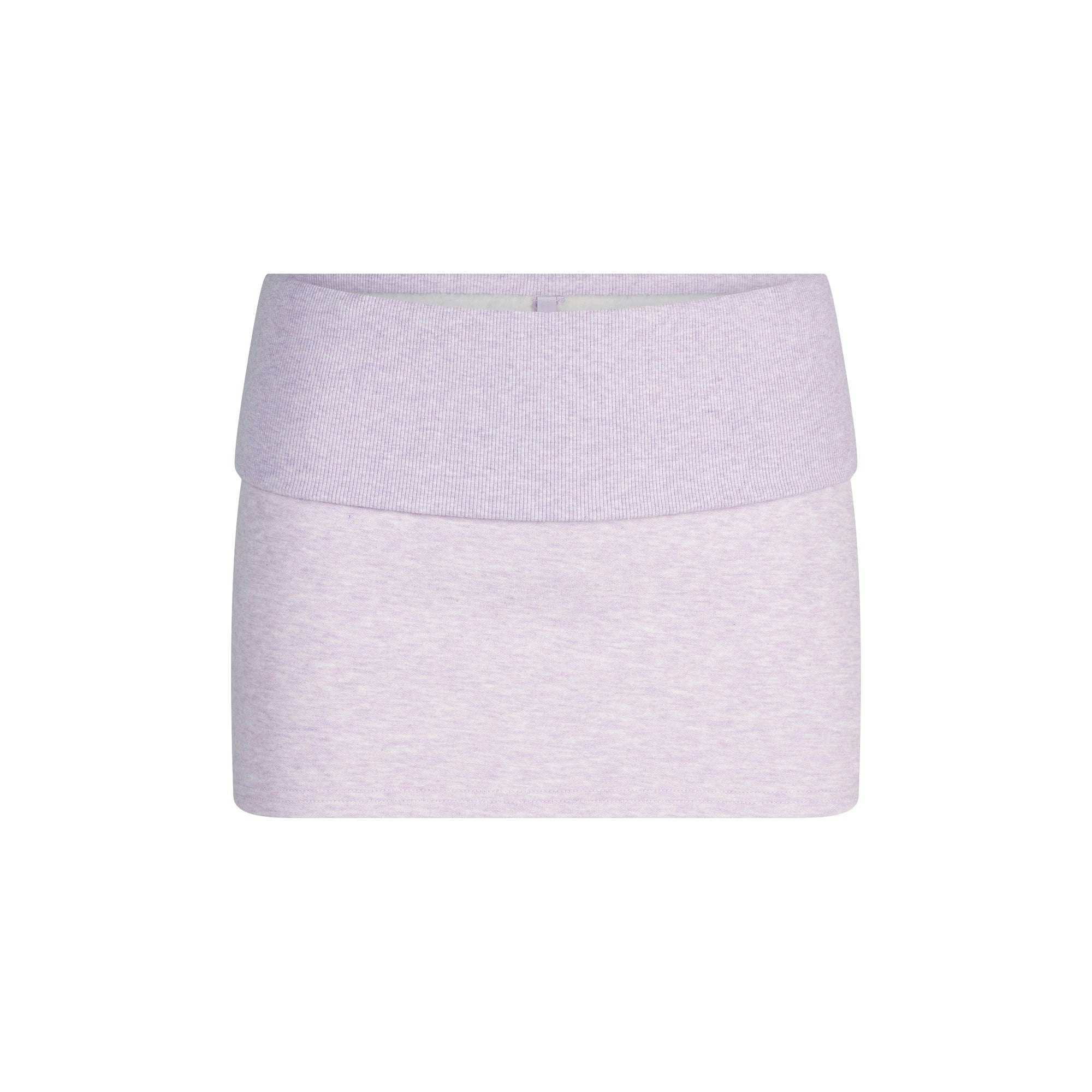 COTTON FLEECE FOLDOVER MINI SKIRT | PURPLE HEATHER FLAT ON A WHITE BACKGROUND @ | FLT