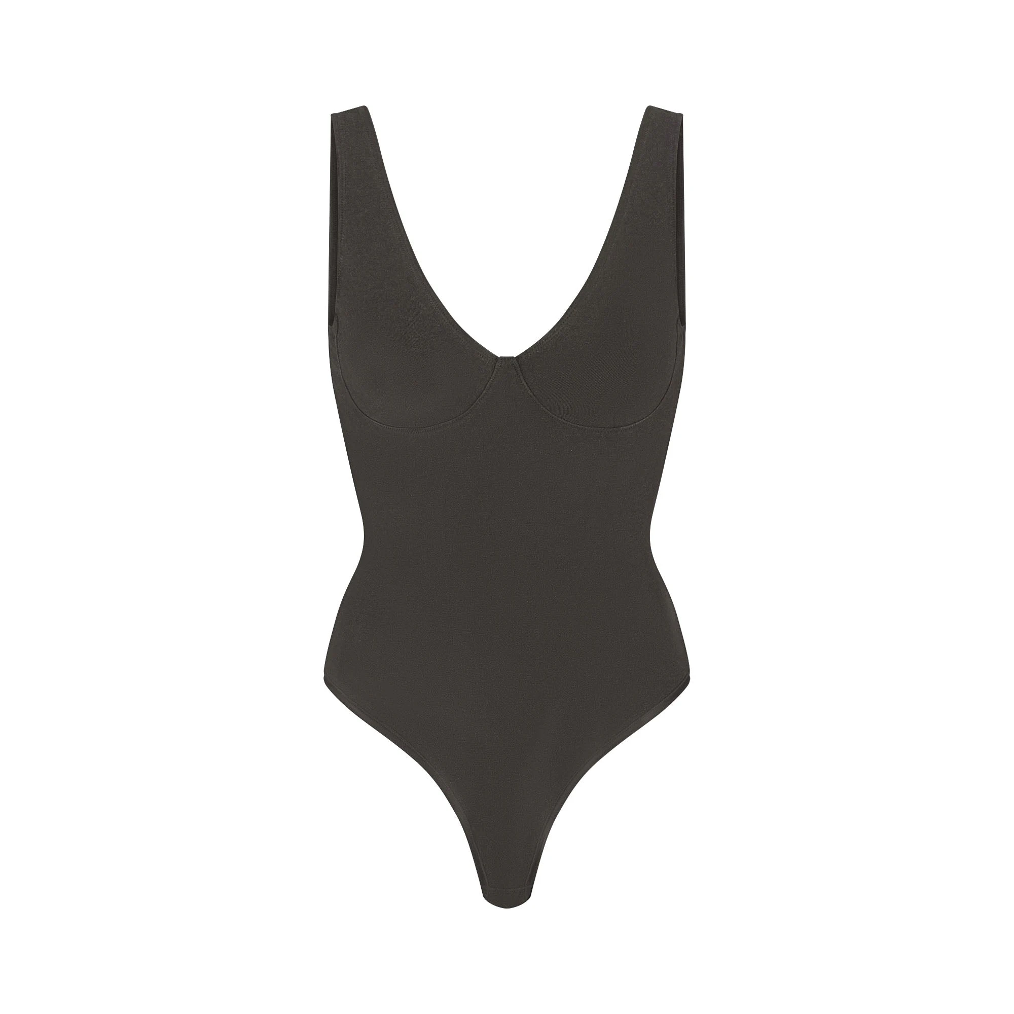 OUTDOOR PLUNGE BODYSUIT | WASHED ONYX FLAT ON A WHITE BACKGROUND | FLT