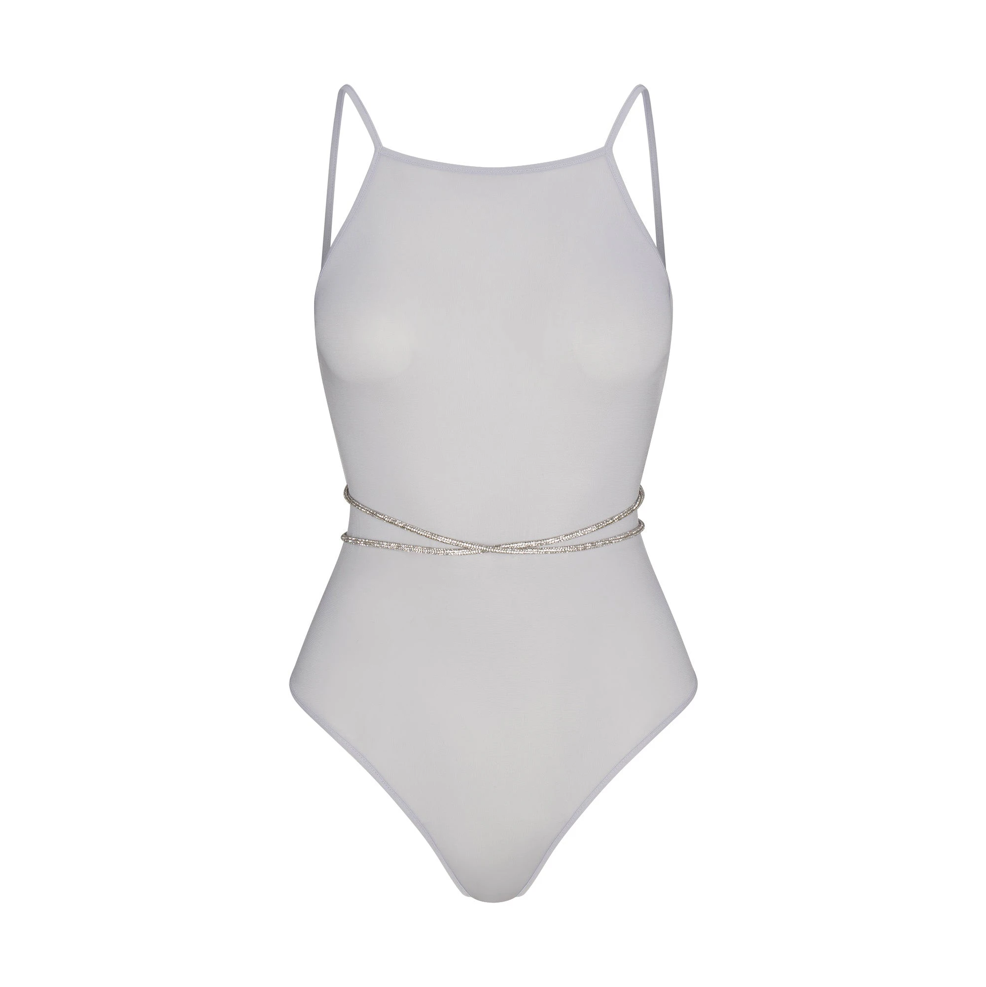 RHINESTONE KNIT OPEN BACK BODYSUIT | ZEN BLUE FLAT ON A WHITE BACKGROUND | FLT