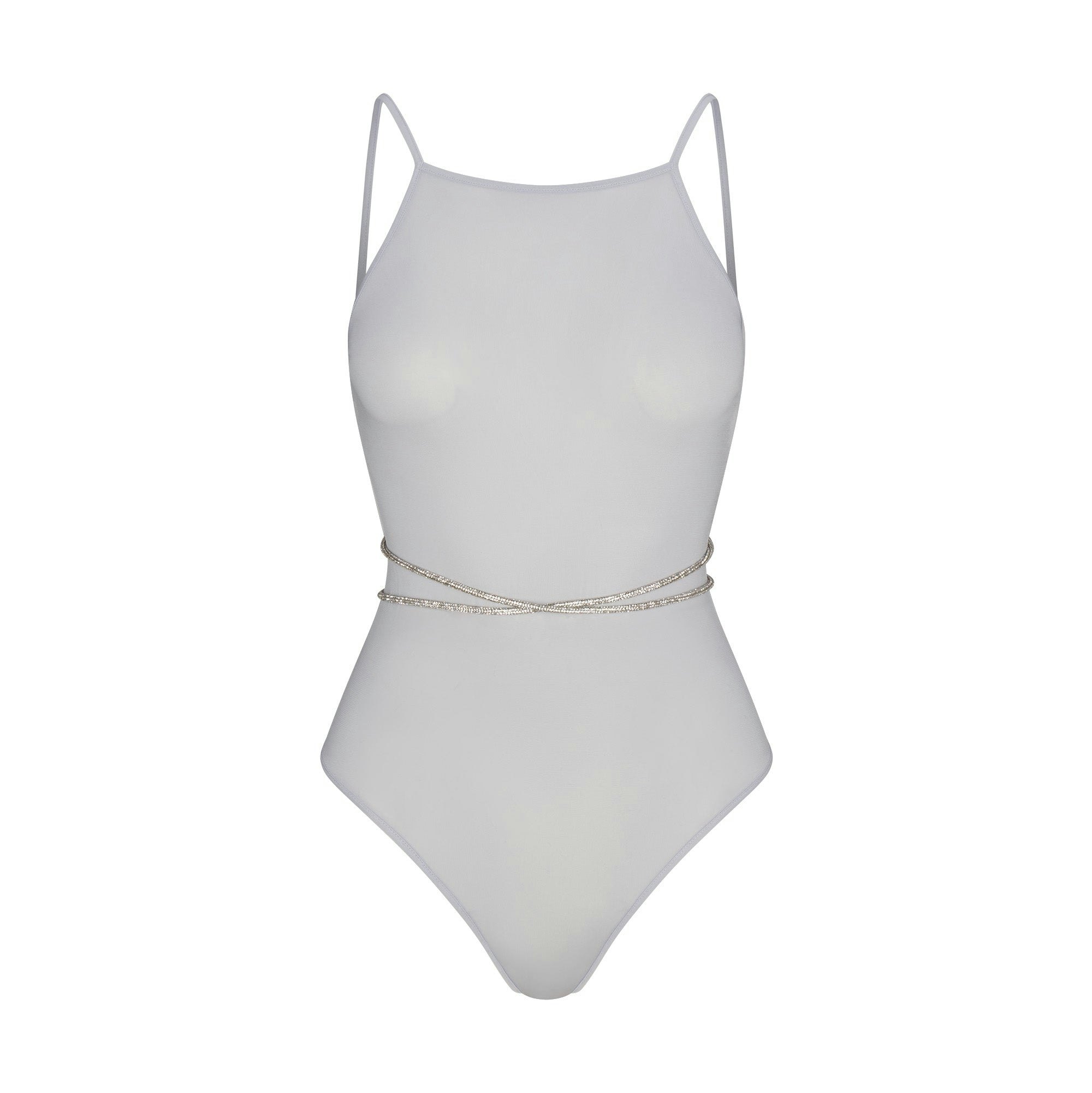 RHINESTONE KNIT OPEN BACK BODYSUIT | ZEN BLUE FLAT ON A WHITE BACKGROUND | FLT