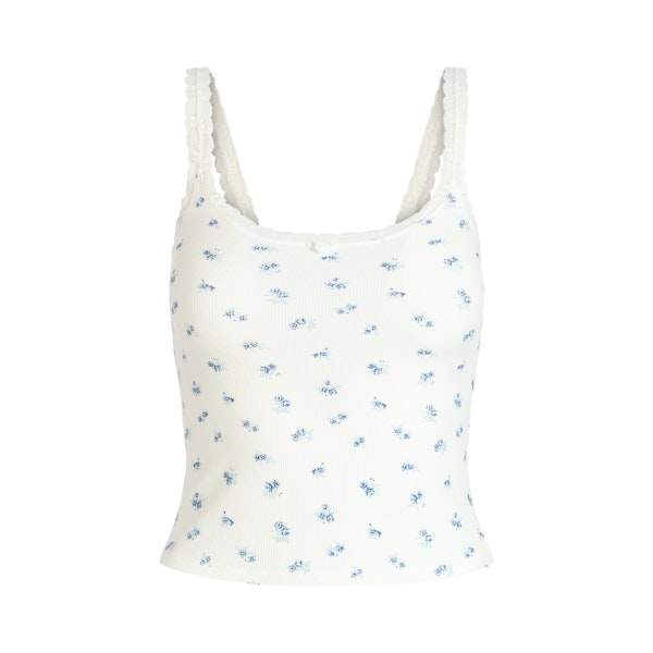 SOFT LOUNGE LACE CAMI | BLUE GARDEN PRINT FLAT ON A WHITE BACKGROUND | FLT