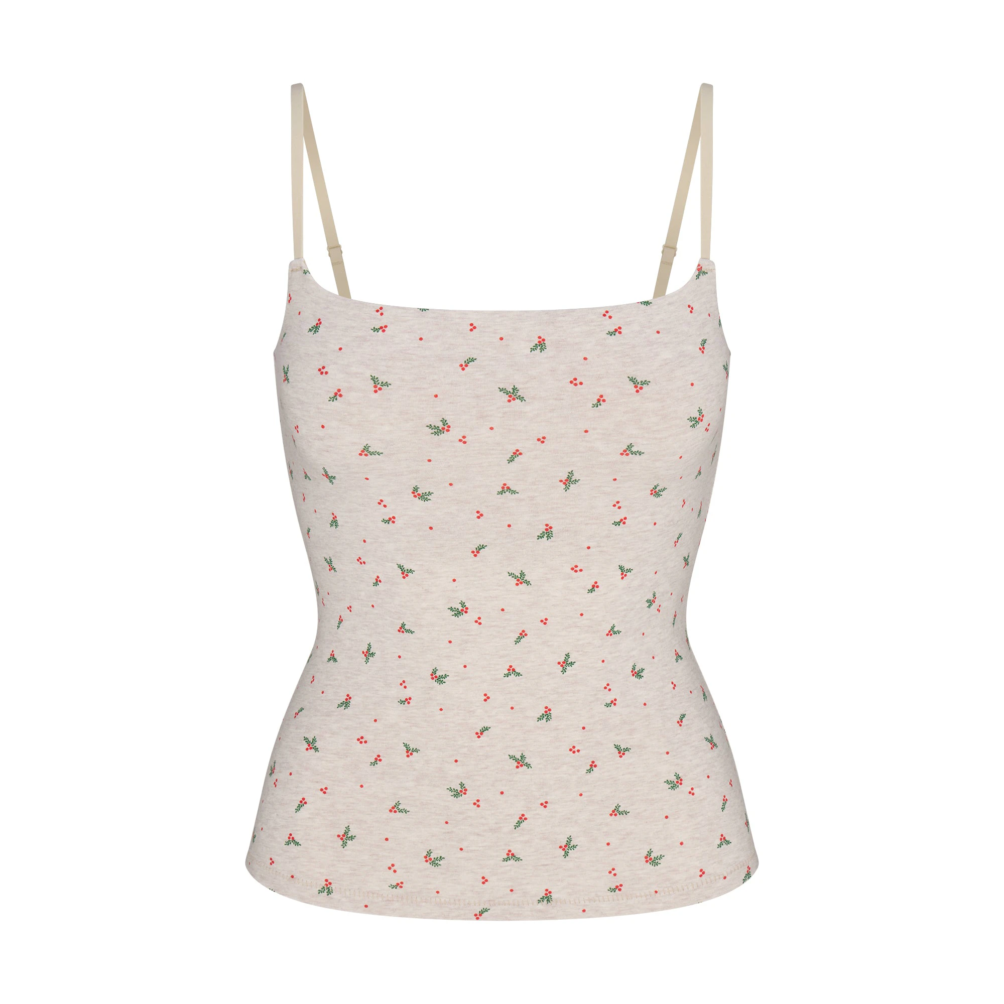 COTTON JERSEY CAMI | OATMEAL HEATHER HOLLY PRINT FLAT ON A WHITE BACKGROUND | FLT