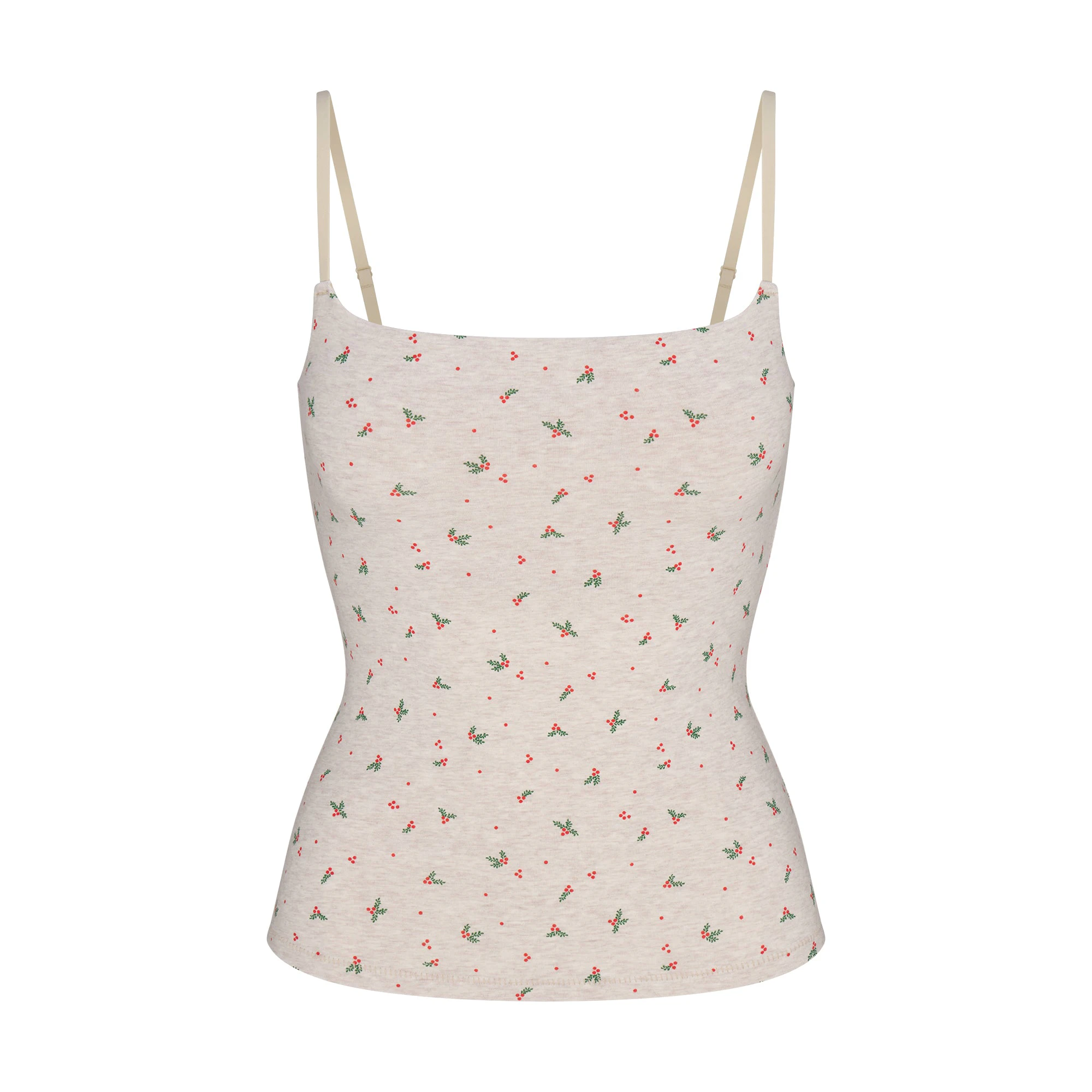 COTTON JERSEY CAMI | OATMEAL HEATHER HOLLY PRINT FLAT ON A WHITE BACKGROUND | FLT