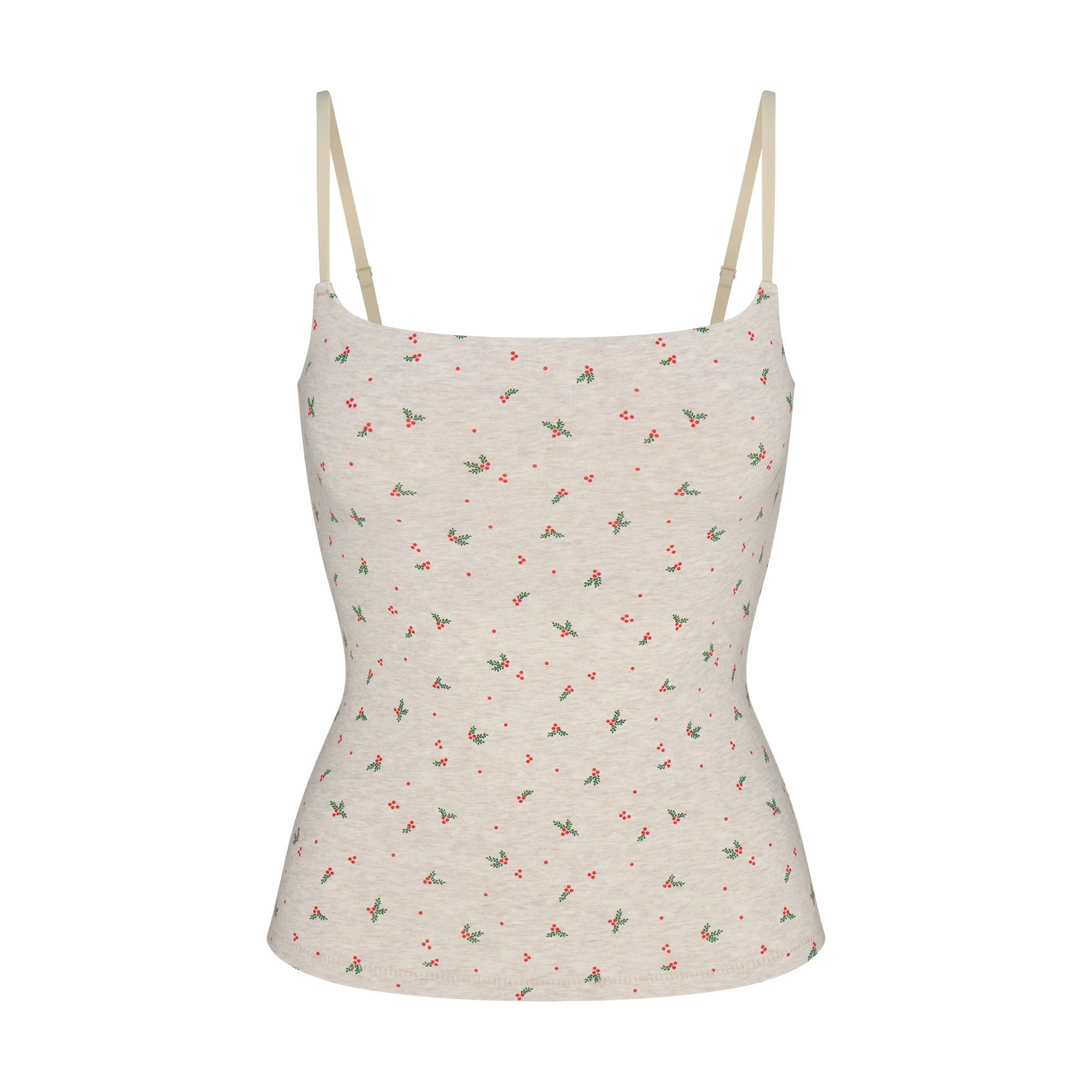 COTTON JERSEY CAMI | OATMEAL HEATHER HOLLY PRINT FLAT ON A WHITE BACKGROUND | FLT