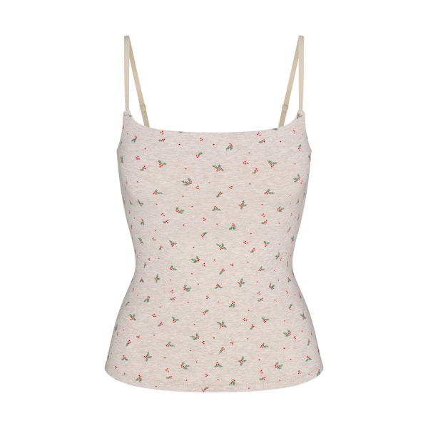 COTTON JERSEY CAMI | OATMEAL HEATHER HOLLY PRINT FLAT ON A WHITE BACKGROUND | FLT