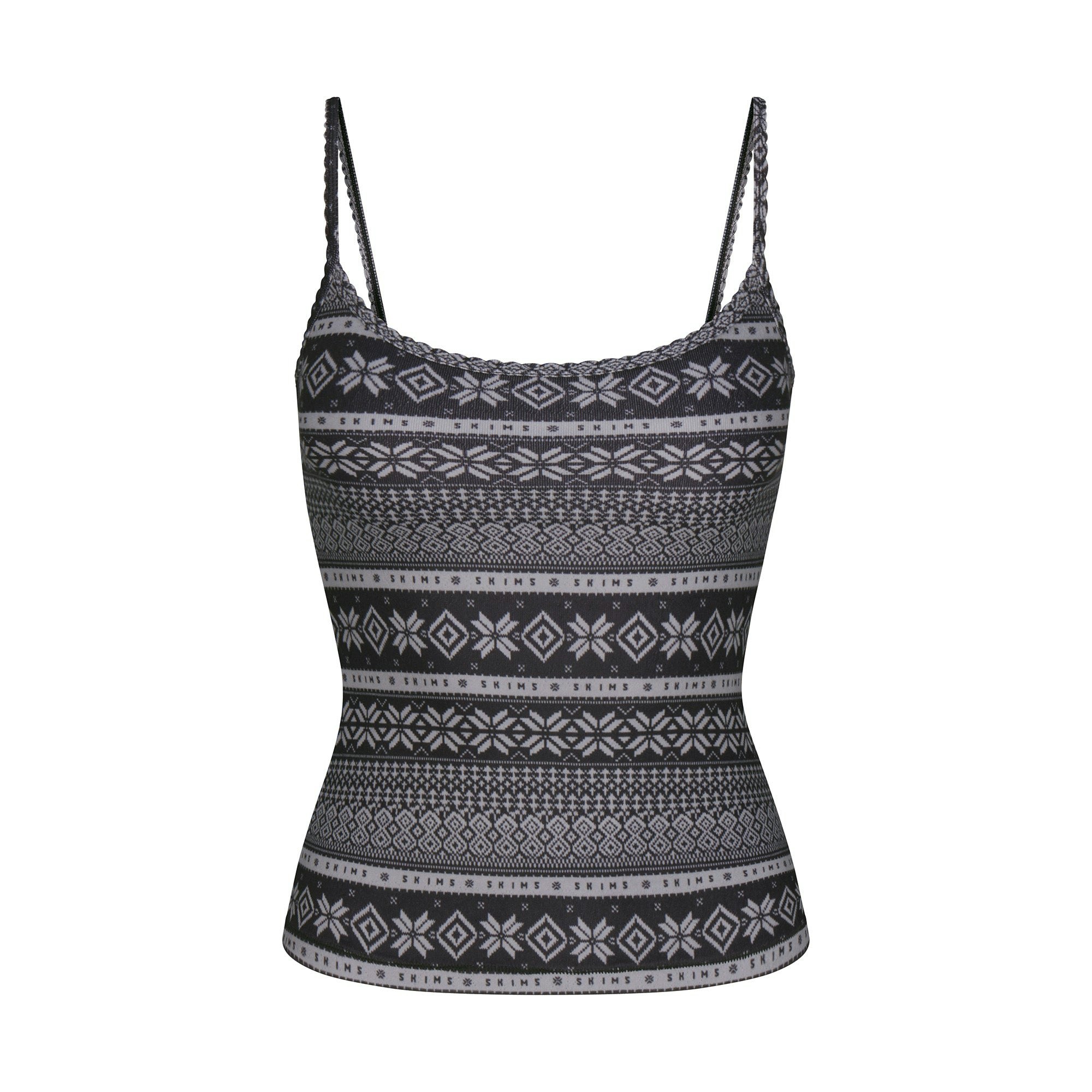 LOGO PLUSH POINTELLE CAMI | ONYX MIRROR FAIR ISLE FLAT ON A WHITE BACKGROUND | FLT