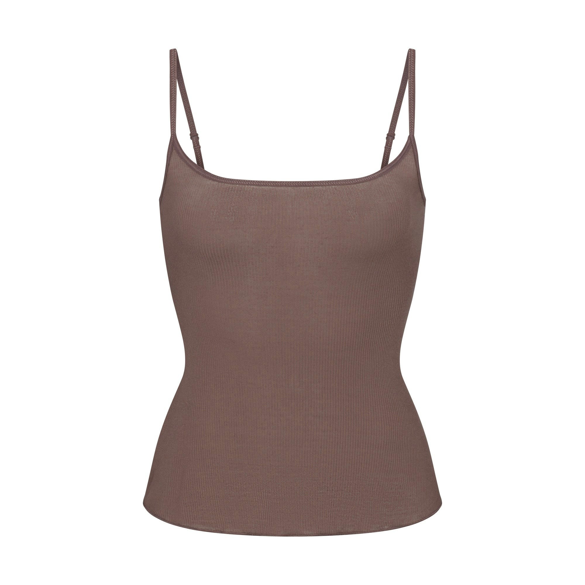 SHEER RIB LONG SCOOP NECK CAMI | PEWTER FLAT ON A WHITE BACKGROUND | FLT
