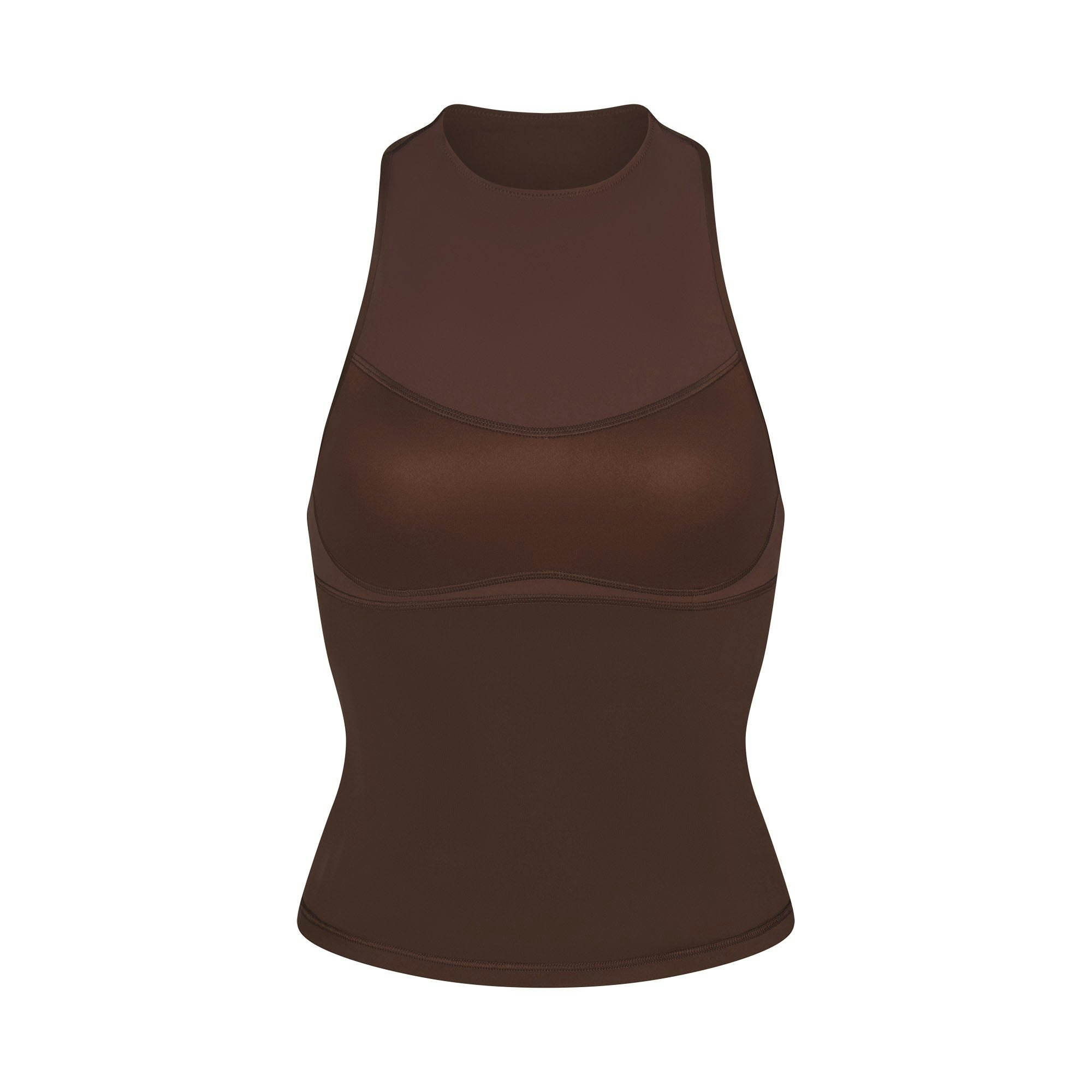 NikeSKIMS MATTE MOCK NECK RACER TANK | DARK SEPIA FLAT ON A WHITE BACKGROUND | FLT