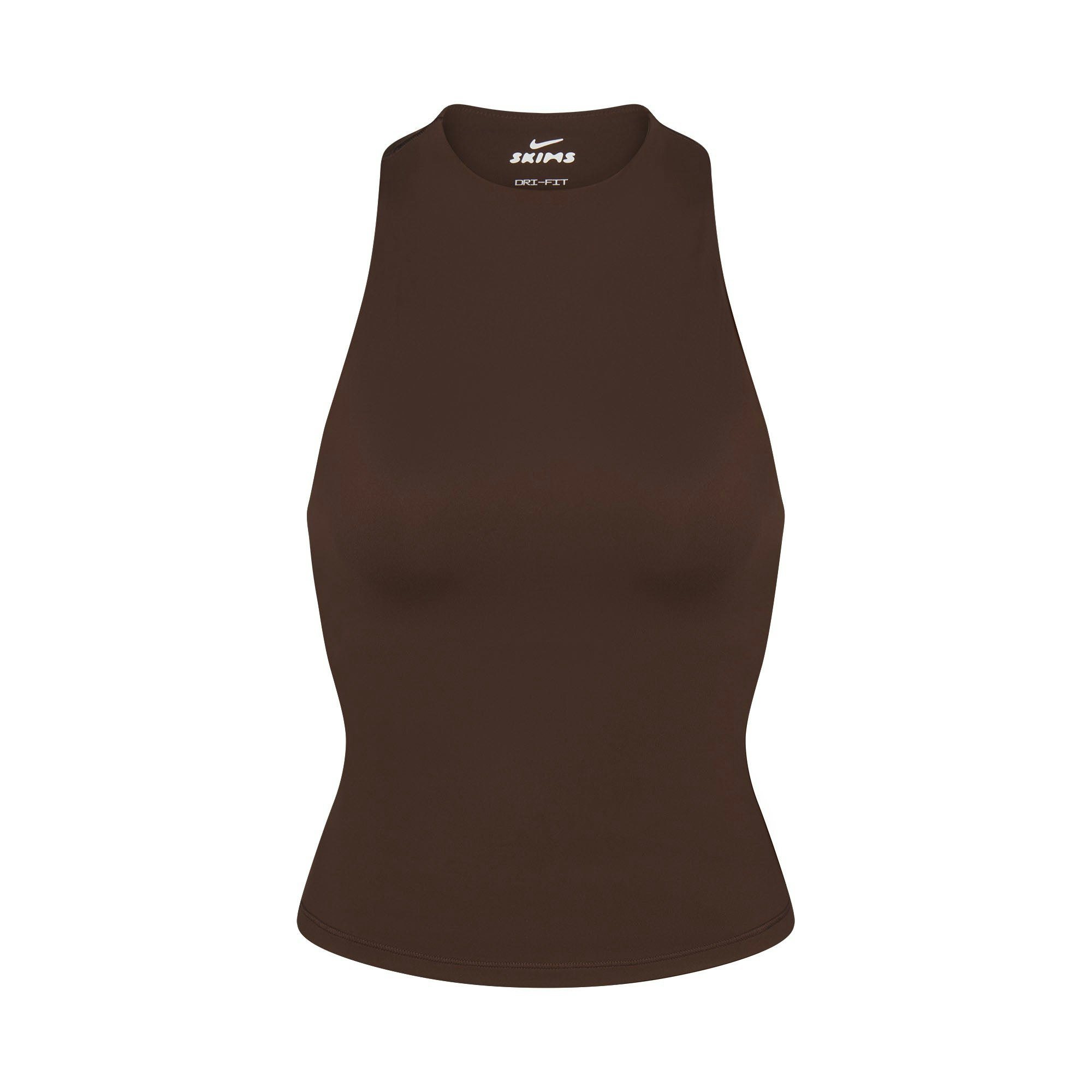 NikeSKIMS MATTE MOCK NECK RACER TANK | DARK SEPIA FLAT ON A WHITE BACKGROUND | FLT