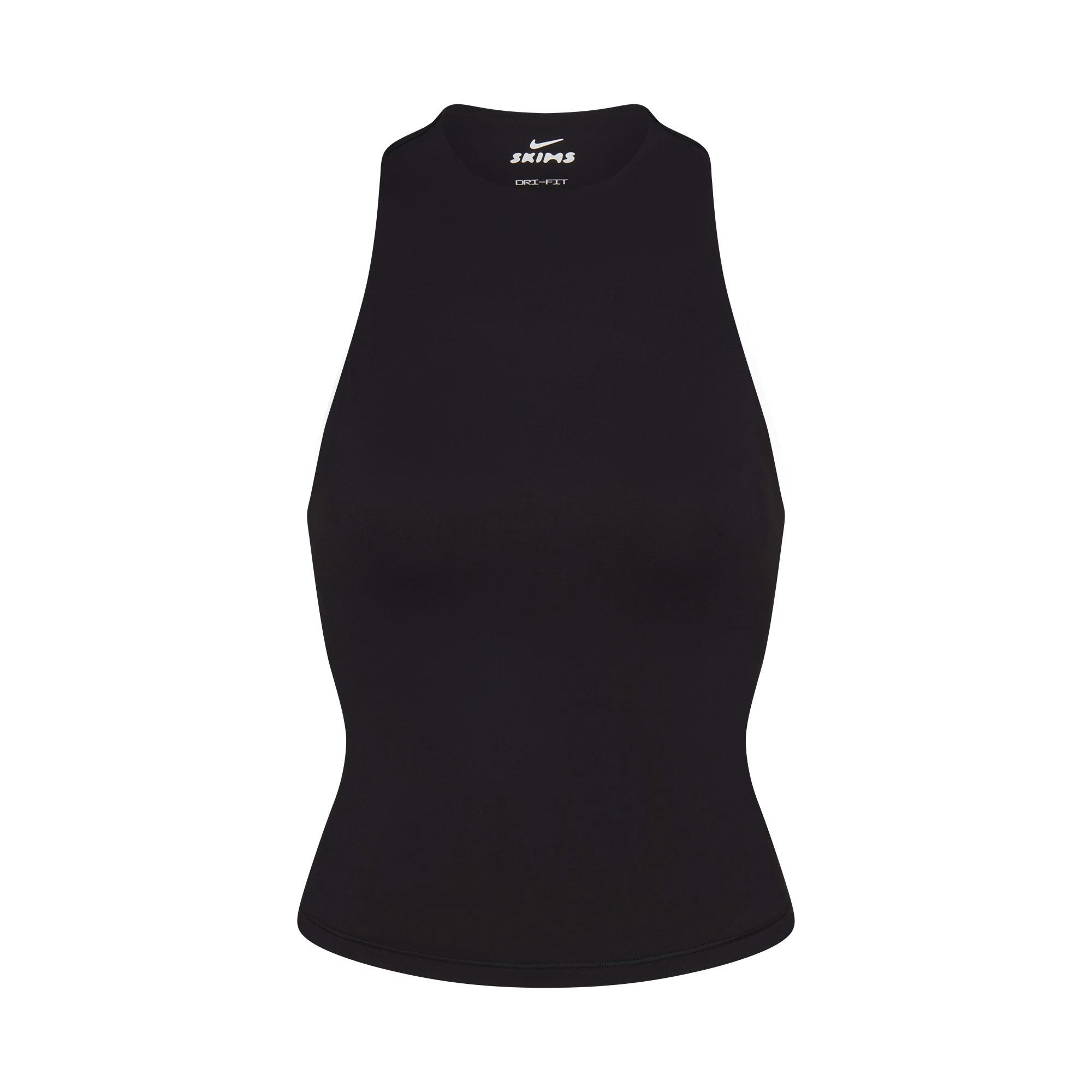NikeSKIMS MATTE MOCK NECK RACER TANK | OBSIDIAN FLAT ON A WHITE BACKGROUND | FLT