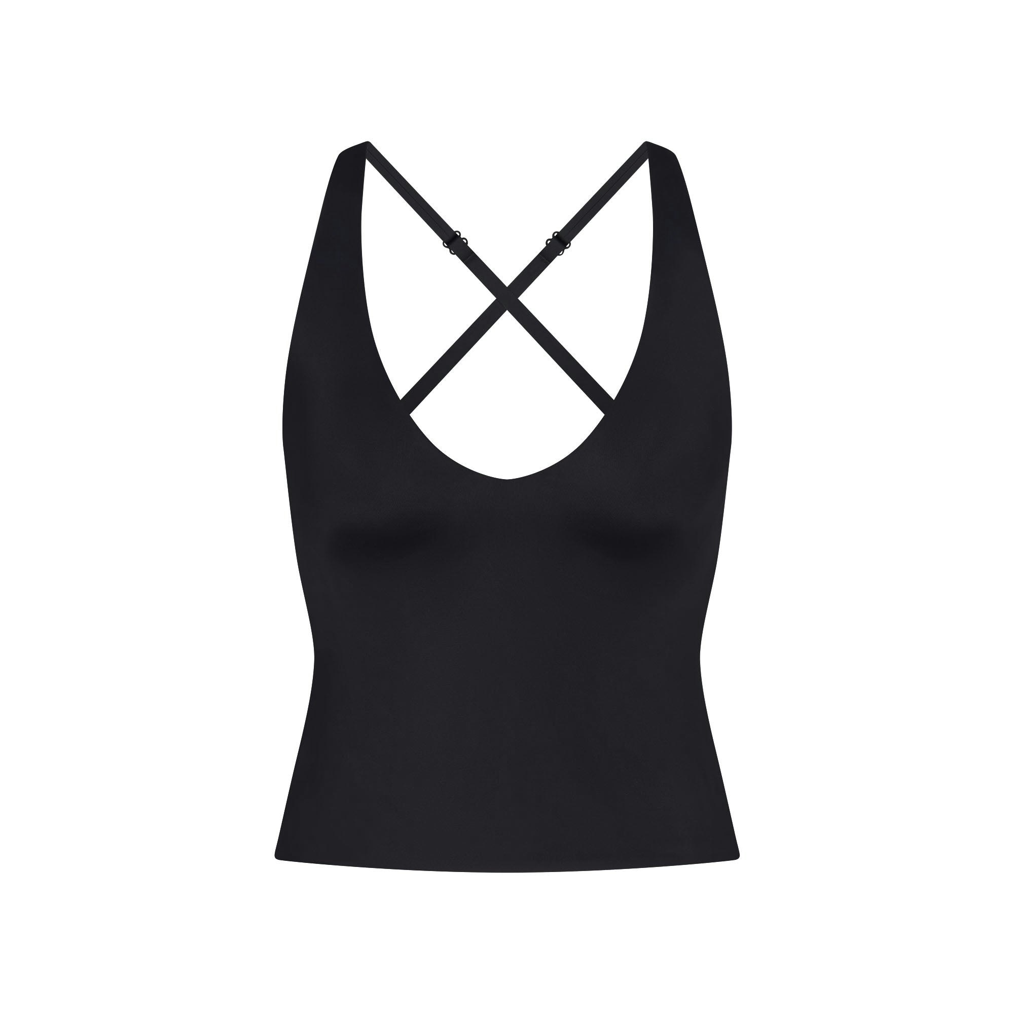 NikeSKIMS SHINE V-NECK TANK | OBSIDIAN FLAT ON A WHITE BACKGROUND | FLT