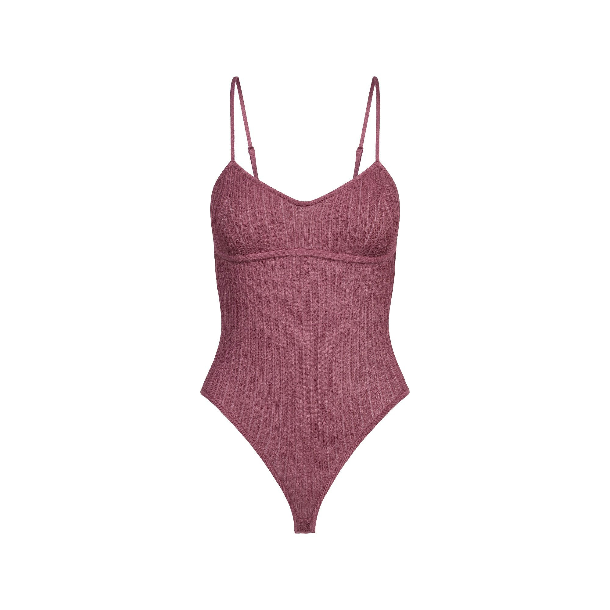 SHEER KNIT CAMI BODYSUIT | BEET FLAT ON A WHITE BACKGROUND | FLT