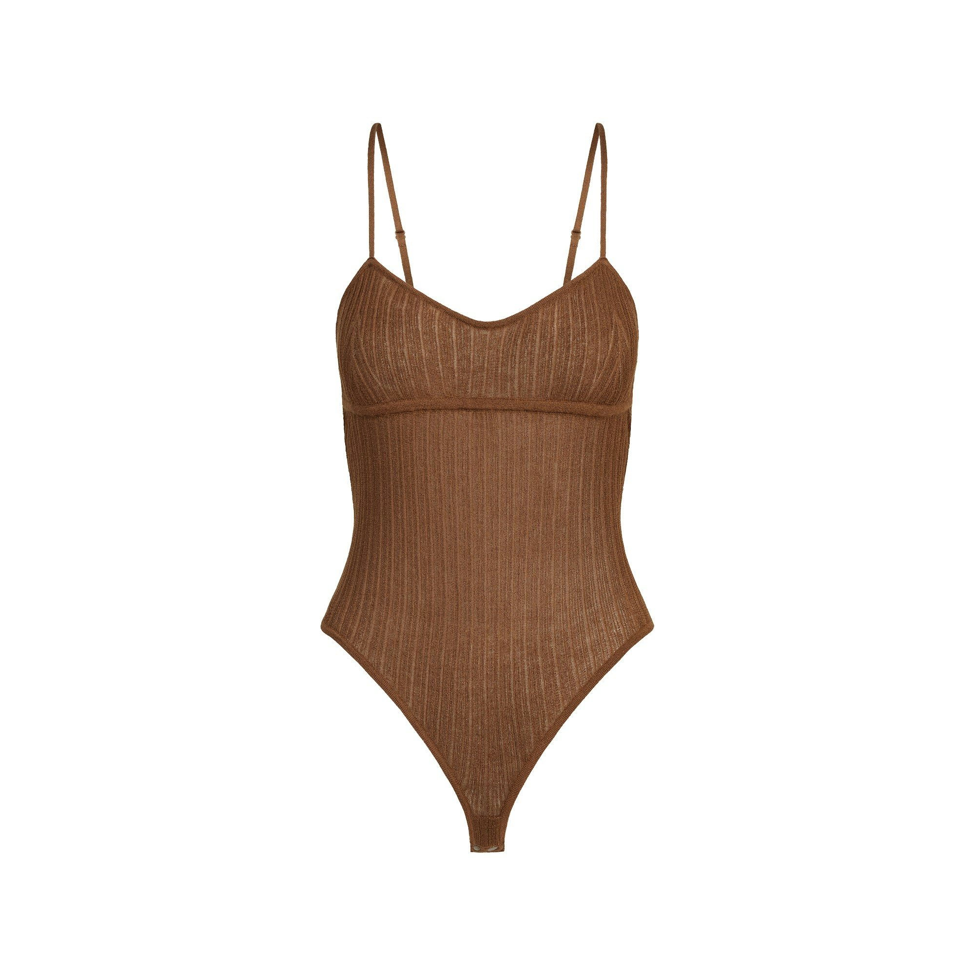 SHEER KNIT CAMI BODYSUIT | BISON FLAT ON A WHITE BACKGROUND | FLT
