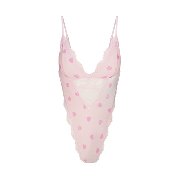 VELVET LACE TEDDY | CHERRY BLOSSOM HEART BREAKER FLAT ON A WHITE BACKGROUND | FLT