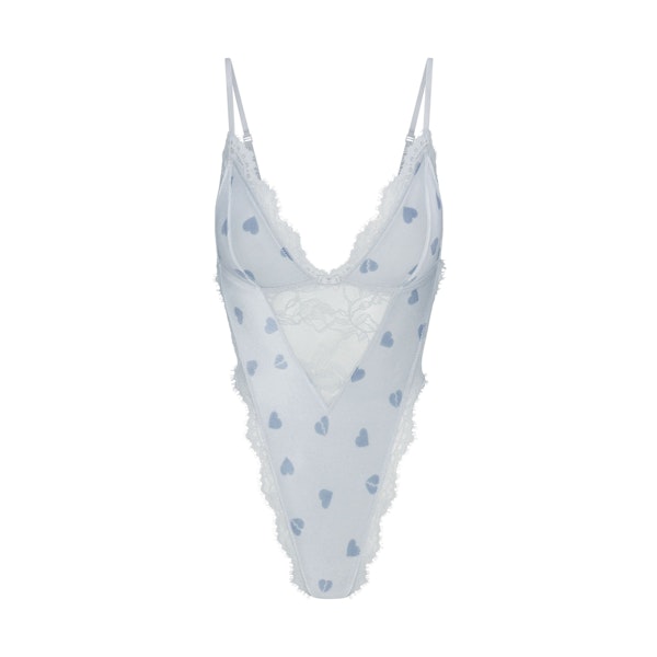 VELVET LACE TEDDY | PLATINUM HEART BREAKER FLAT ON A WHITE BACKGROUND | FLT