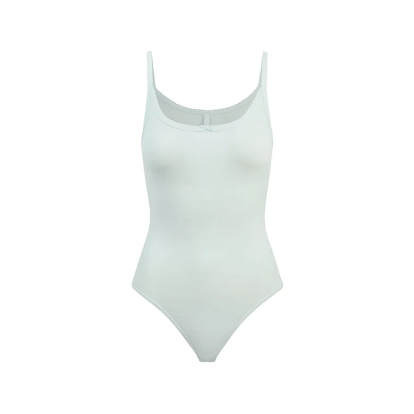 DROP NEEDLE POINTELLE CAMI BODYSUIT | FROST FLAT ON A WHITE BACKGROUND | FLT