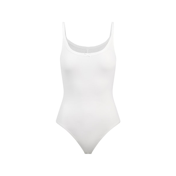 DROP NEEDLE POINTELLE CAMI BODYSUIT | SNOW FLAT ON A WHITE BACKGROUND | FLT