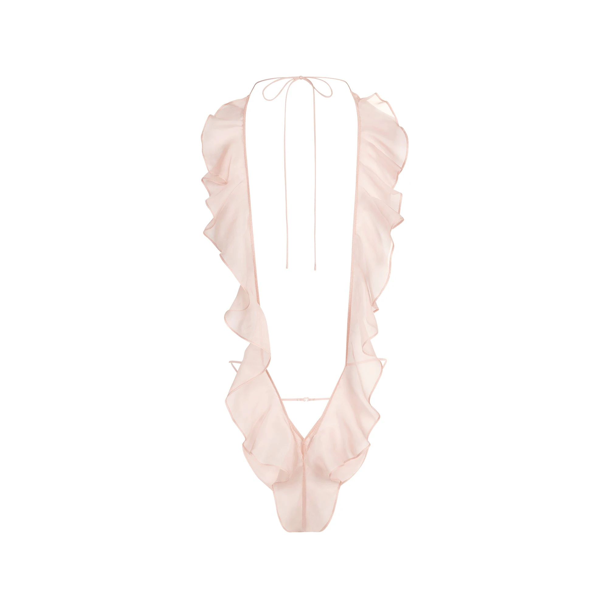 SKIMS ROMANCE DEEP PLUNGE TEDDY | LIGHT FAWN FLAT ON A WHITE BACKGROUND | FLT