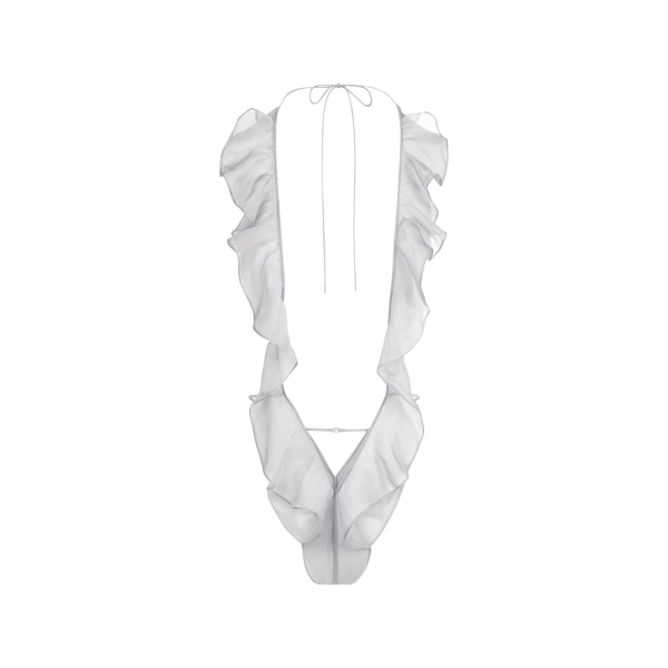 SKIMS ROMANCE DEEP PLUNGE TEDDY | MIRROR FLAT ON A WHITE BACKGROUND | FLT