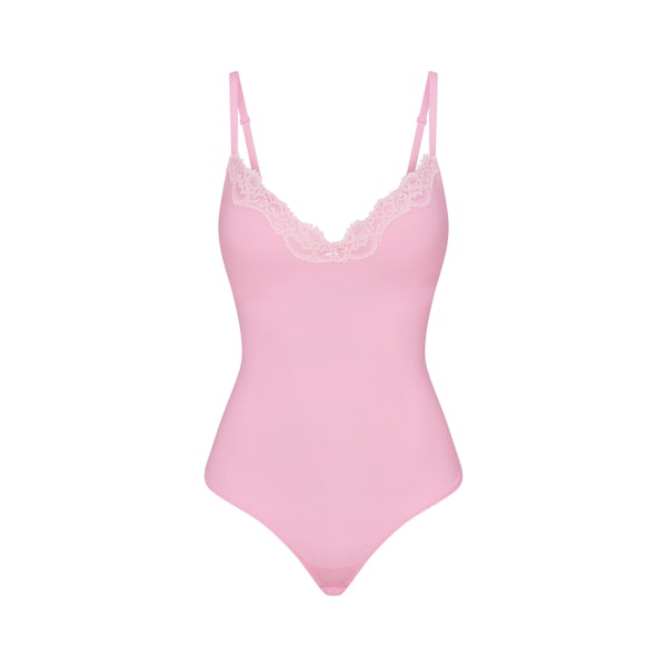 FITS EVERYBODY LACE PUSH-UP BODYSUIT | BUBBLEGUM TONAL FLAT ON A WHITE BACKGROUND | FLT