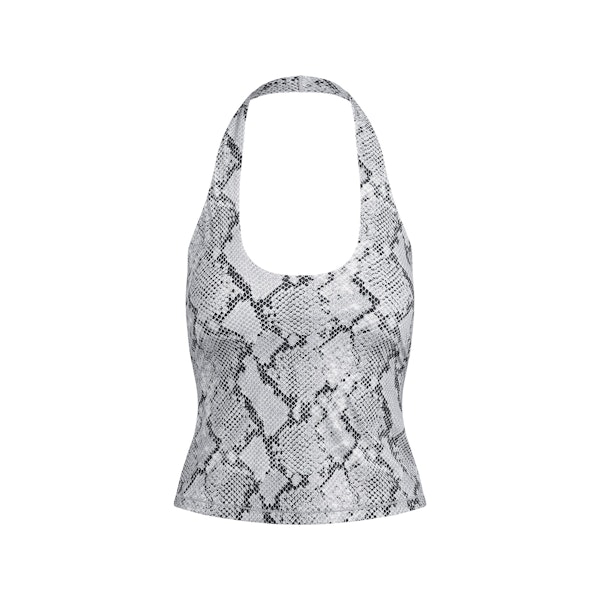 CLING MATTE HALTER TOP | CHROME SNAKESKIN PRINT FLAT ON A WHITE BACKGROUND | FLT