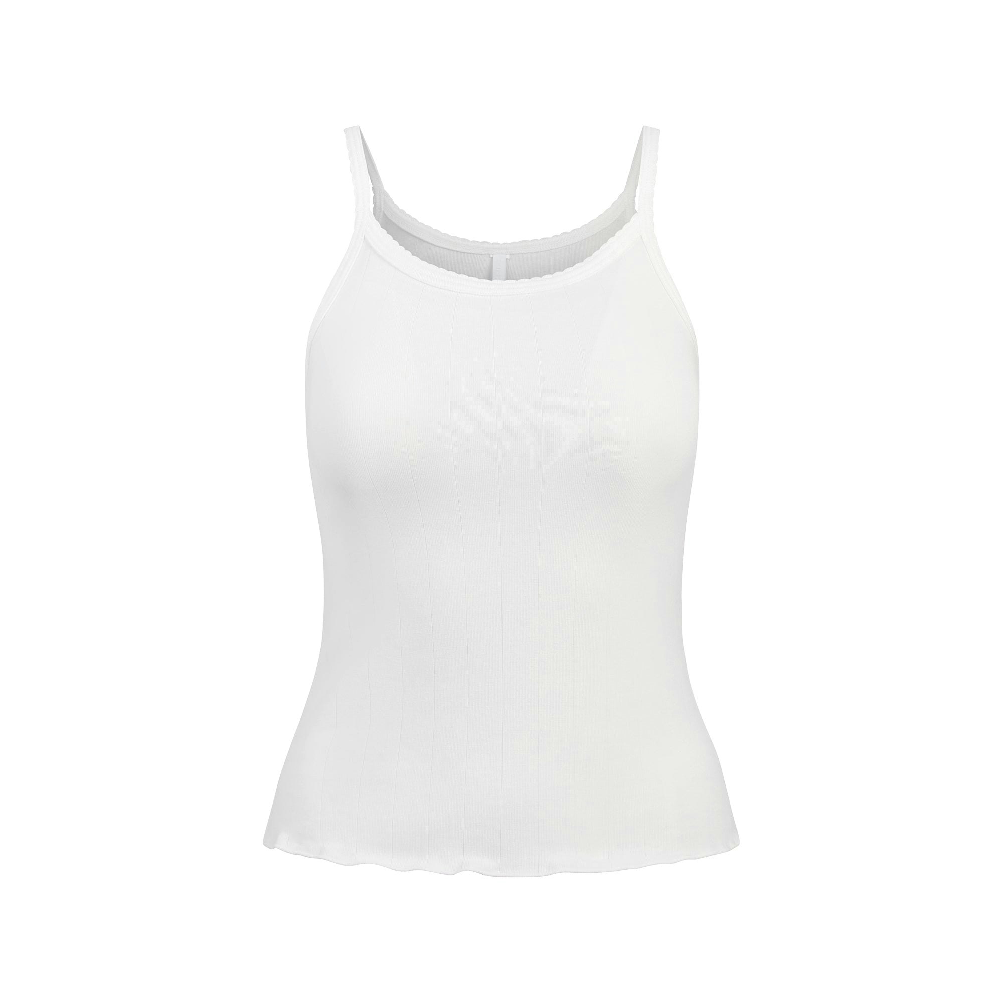 DROP NEEDLE POINTELLE LONG CAMI | SNOW FLAT ON A WHITE BACKGROUND | FLT