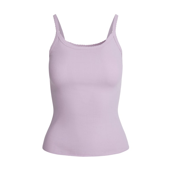DROP NEEDLE POINTELLE LONG CAMI | WISTERIA FLAT ON A WHITE BACKGROUND | FLT
