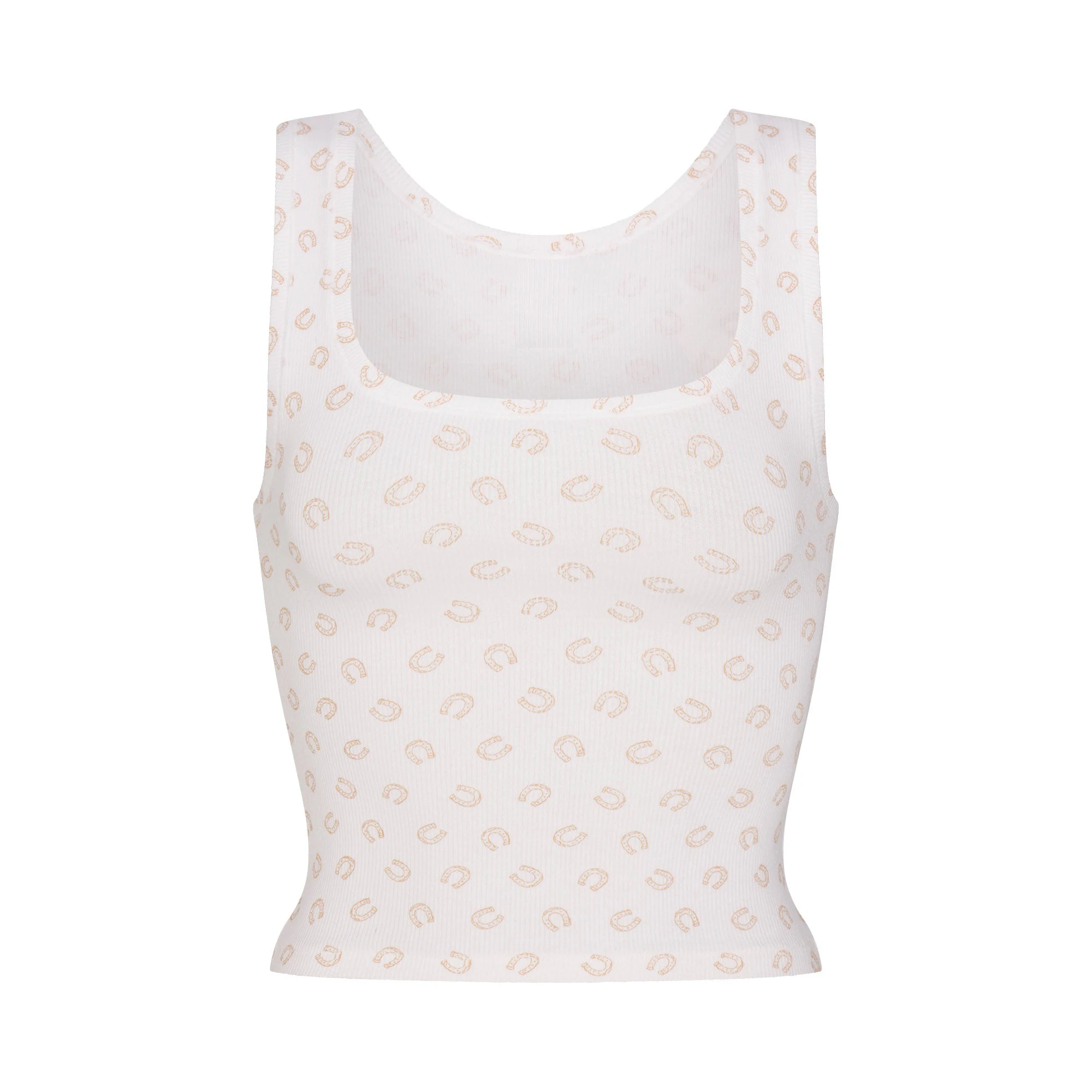 COTTON RIB TANK | OCHRE HORSESHOE PRINT FLAT ON A WHITE BACKGROUND | FLT