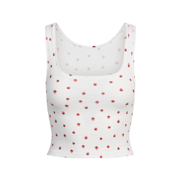 COTTON RIB TANK | SNOW STRAWBERRY PRINT FLAT ON A WHITE BACKGROUND | FLT