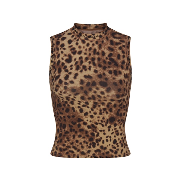 DOLCE&GABBANA X SKIMS COTTON JERSEY MOCK NECK TANK | LEOPARD (TANKS) FLAT ON A WHITE BACKGROUND | FLT