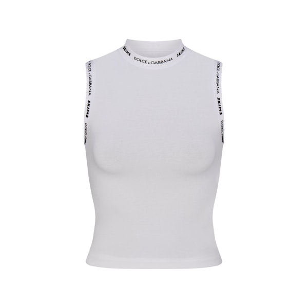 DOLCE&GABBANA X SKIMS COTTON JERSEY MOCK NECK TANK | SNOW (TANKS) FLAT ON A WHITE BACKGROUND | FLT