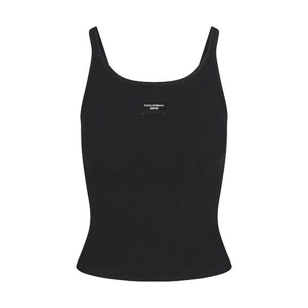 DOLCE&GABBANA X SKIMS COTTON RIB SCOOP TANK | ONYX (CROP TOPS) FLAT ON A WHITE BACKGROUND | FLT