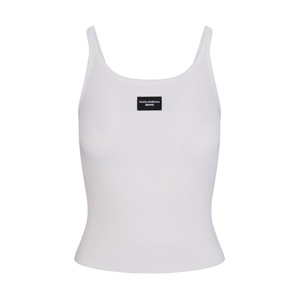DOLCE&GABBANA X SKIMS COTTON RIB SCOOP TANK | SNOW (CROP TOPS) FLAT ON A WHITE BACKGROUND | FLT