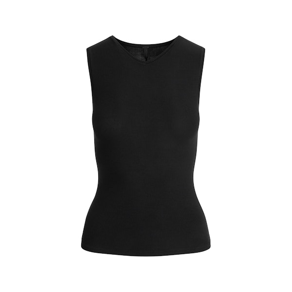 SOFT LOUNGE V NECK TANK | ONYX FLAT ON A WHITE BACKGROUND | FLT