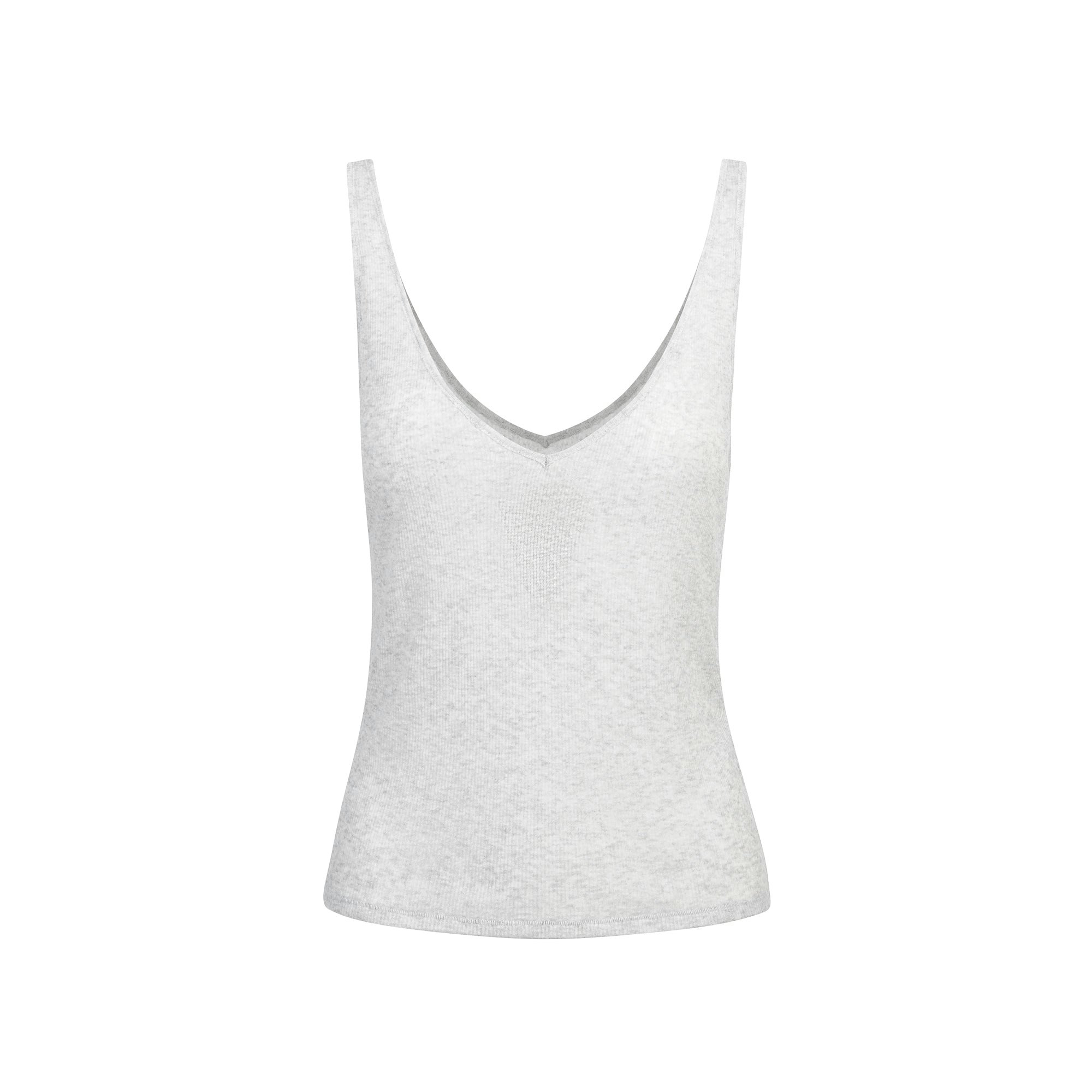 SHEER COTTON V NECK TANK | LIGHT HEATHER GREY FLAT ON A WHITE BACKGROUND | FLT