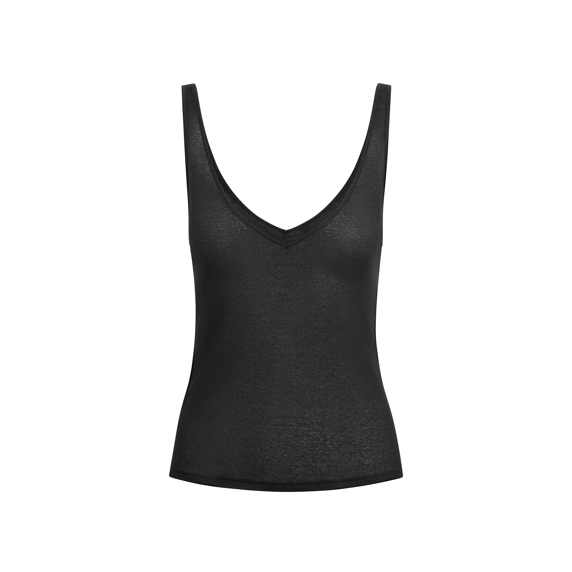 SHEER COTTON V NECK TANK | SOOT FLAT ON A WHITE BACKGROUND | FLT